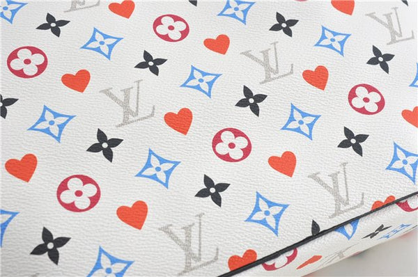 Auth Louis Vuitton Game On Neverfull MM Tote Bag White Black M57462 LV J0817