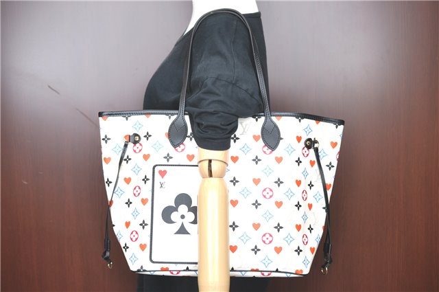 Auth Louis Vuitton Game On Neverfull MM Tote Bag White Black M57462 LV J0817