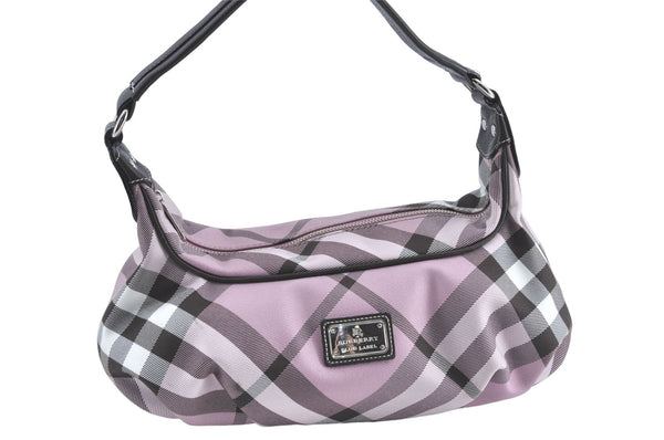 Authentic BURBERRY BLUE LABEL Check Shoulder Hand Bag Canvas Leather Pink J1355
