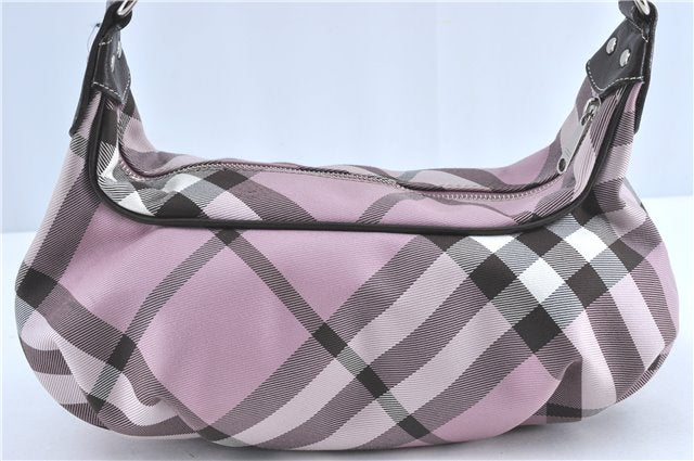 Authentic BURBERRY BLUE LABEL Check Shoulder Hand Bag Canvas Leather Pink J1355