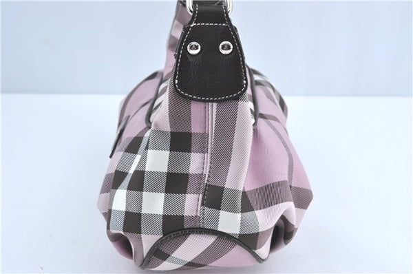 Authentic BURBERRY BLUE LABEL Check Shoulder Hand Bag Canvas Leather Pink J1355