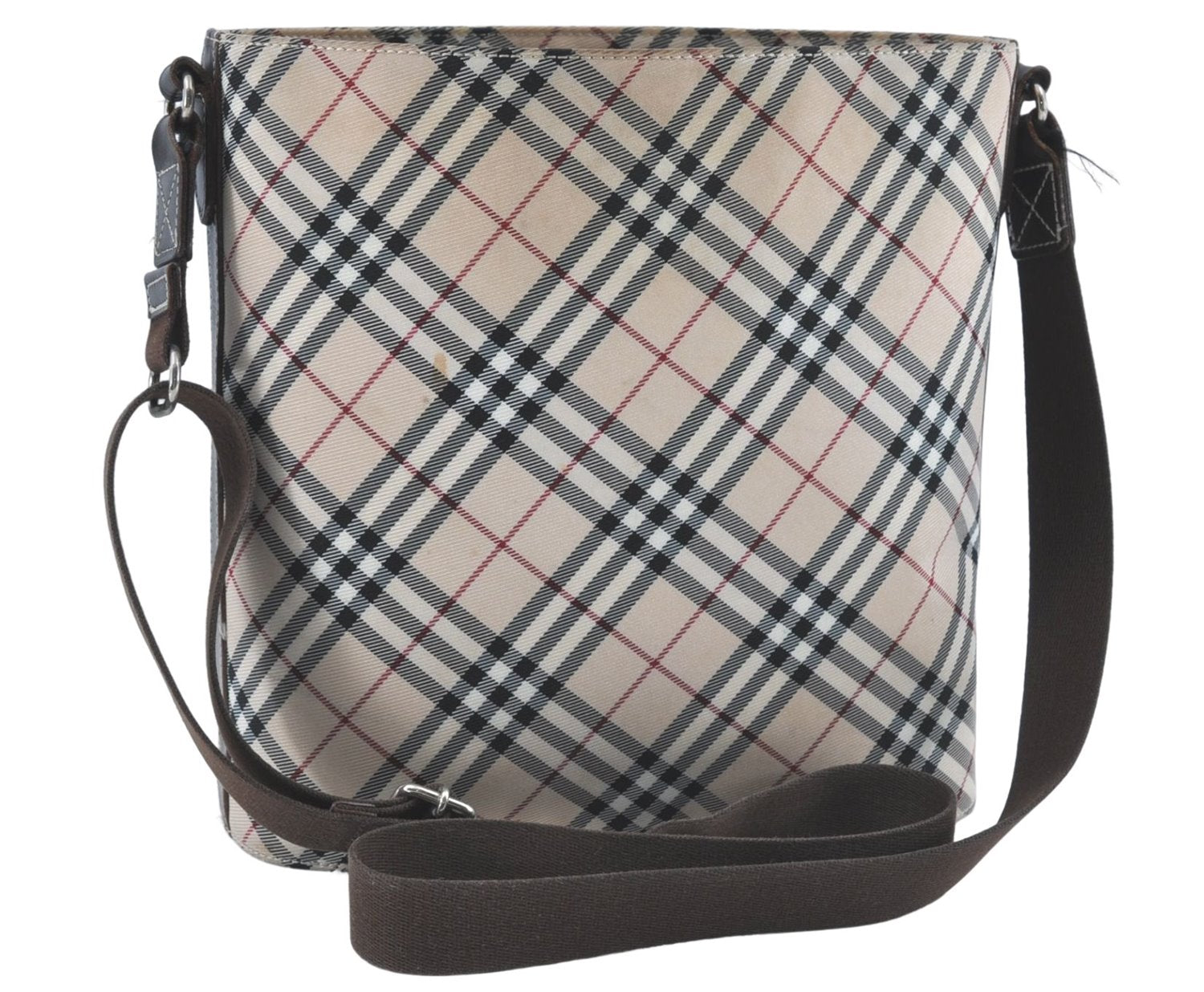 Authentic BURBERRY BLUE LABEL Check Shoulder Cross Bag Nylon Leather Beige J1661