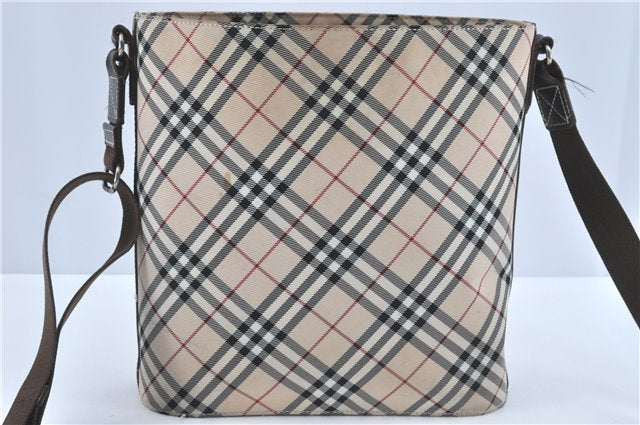 Authentic BURBERRY BLUE LABEL Check Shoulder Cross Bag Nylon Leather Beige J1661