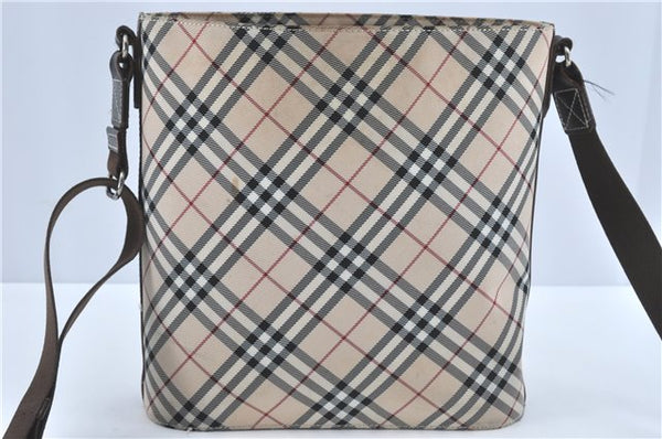 Authentic BURBERRY BLUE LABEL Check Shoulder Cross Bag Nylon Leather Beige J1661