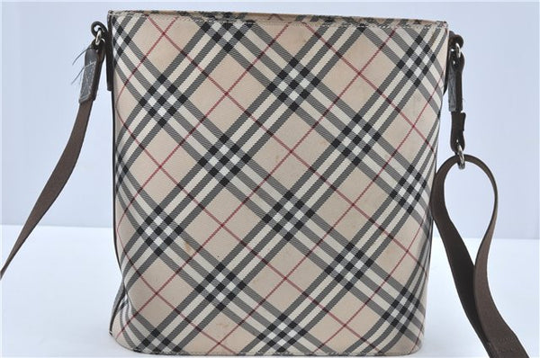 Authentic BURBERRY BLUE LABEL Check Shoulder Cross Bag Nylon Leather Beige J1661