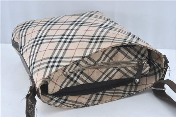 Authentic BURBERRY BLUE LABEL Check Shoulder Cross Bag Nylon Leather Beige J1661
