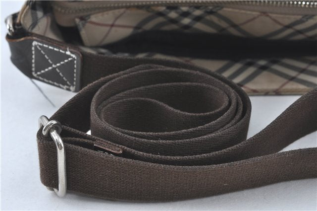 Authentic BURBERRY BLUE LABEL Check Shoulder Cross Bag Nylon Leather Beige J1661