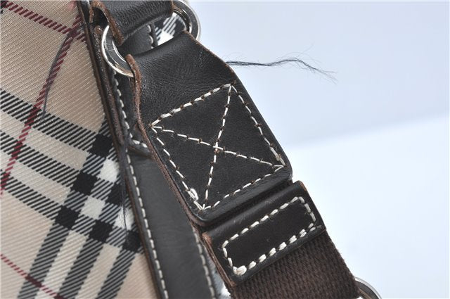 Authentic BURBERRY BLUE LABEL Check Shoulder Cross Bag Nylon Leather Beige J1661