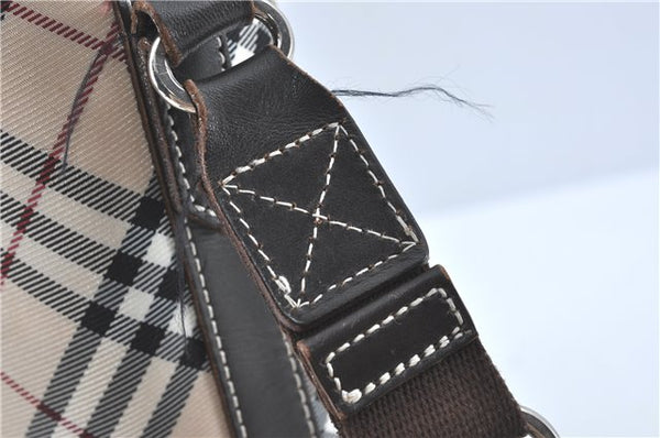 Authentic BURBERRY BLUE LABEL Check Shoulder Cross Bag Nylon Leather Beige J1661