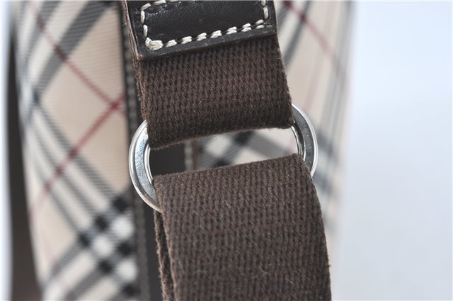 Authentic BURBERRY BLUE LABEL Check Shoulder Cross Bag Nylon Leather Beige J1661