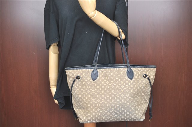 Auth Louis Vuitton Monogram Idylle Neverfull MM Tote Bag Navy M40514 LV J1851