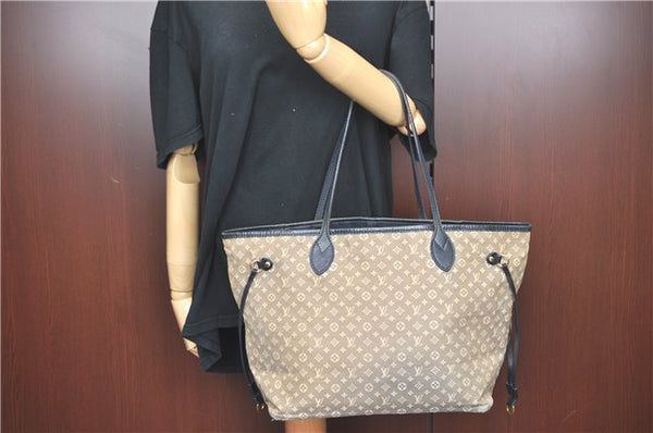 Auth Louis Vuitton Monogram Idylle Neverfull MM Tote Bag Navy M40514 LV J1851