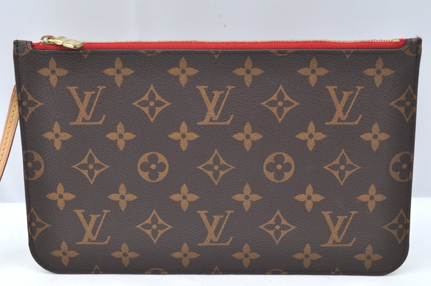Authentic Louis Vuitton Monogram Neverfull Pouch Purse Clutch Bag Red LV K4383
