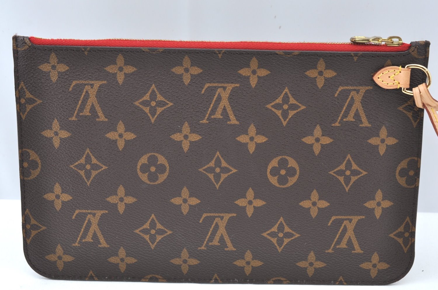 Authentic Louis Vuitton Monogram Neverfull Pouch Purse Clutch Bag Red LV K4383