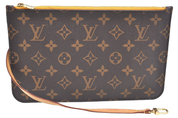 Authentic Louis Vuitton Monogram Neverfull Pouch Purse Clutch Bag Yellow K4416