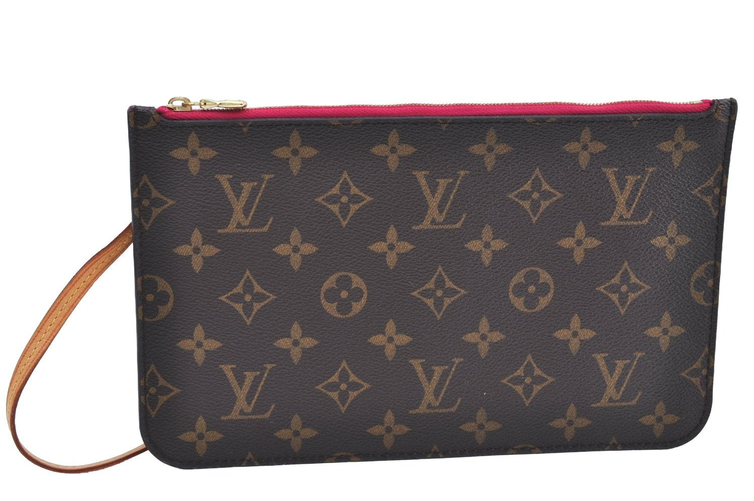 Authentic Louis Vuitton Monogram Neverfull Pouch Purse Clutch Bag Pink LV K4425