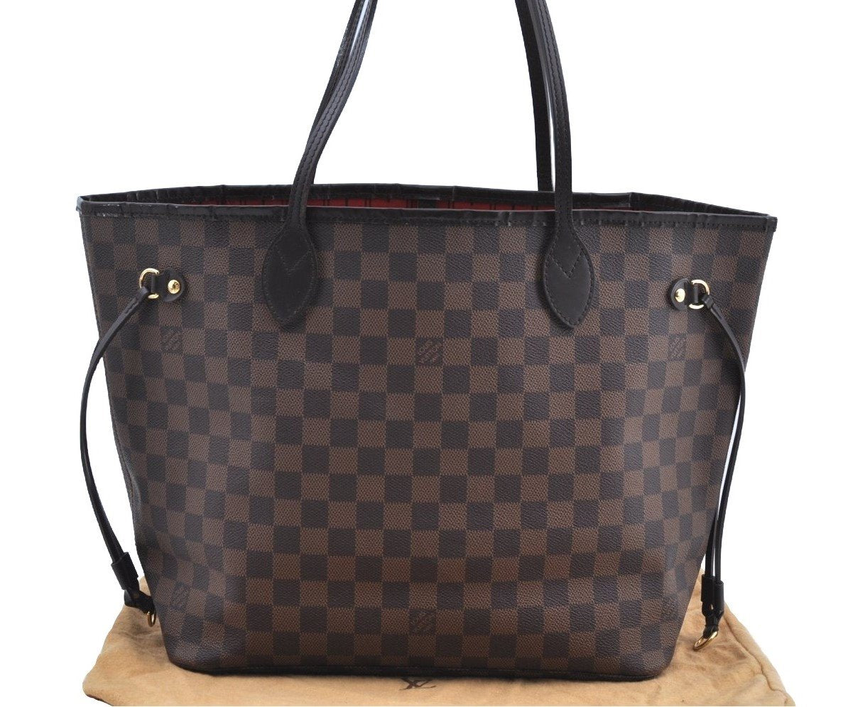 Authentic Louis Vuitton Damier Neverfull MM Shoulder Tote Bag N51105 LV K5199