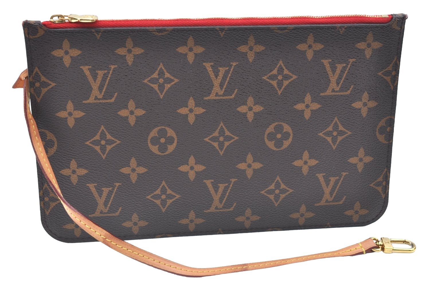 Authentic Louis Vuitton Monogram Neverfull Pouch Purse Clutch Bag Red LV K5865