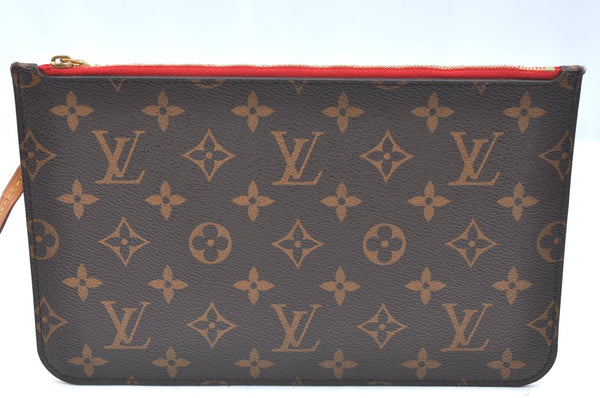 Authentic Louis Vuitton Monogram Neverfull Pouch Purse Clutch Bag Red LV K5865