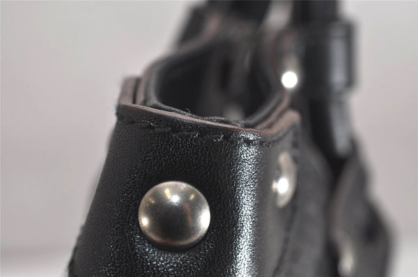 Authentic Salvatore Ferragamo Gancini Leather Shoulder Hand Bag Black 0001K