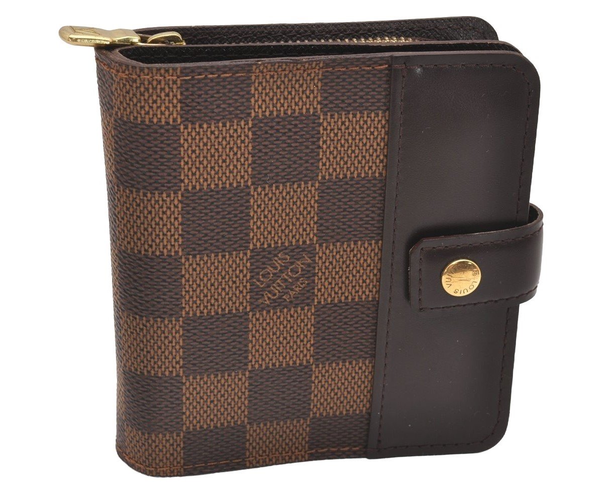 Authentic Louis Vuitton Damier Compact Zip Bifold Wallet Purse N61668 LV 0004J