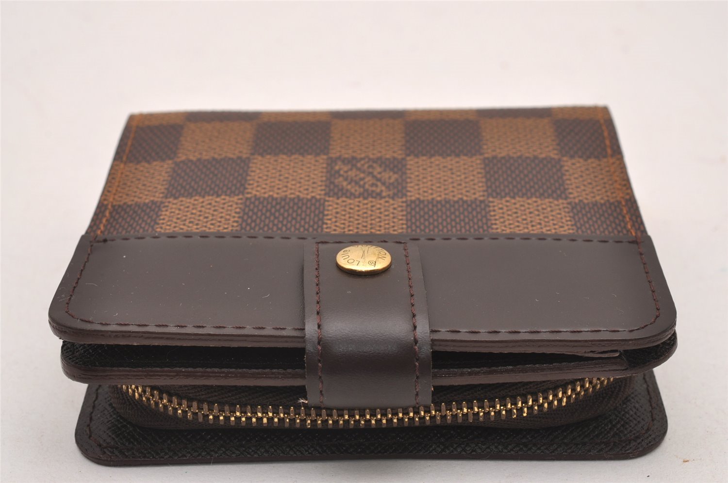 Authentic Louis Vuitton Damier Compact Zip Bifold Wallet Purse N61668 LV 0004J