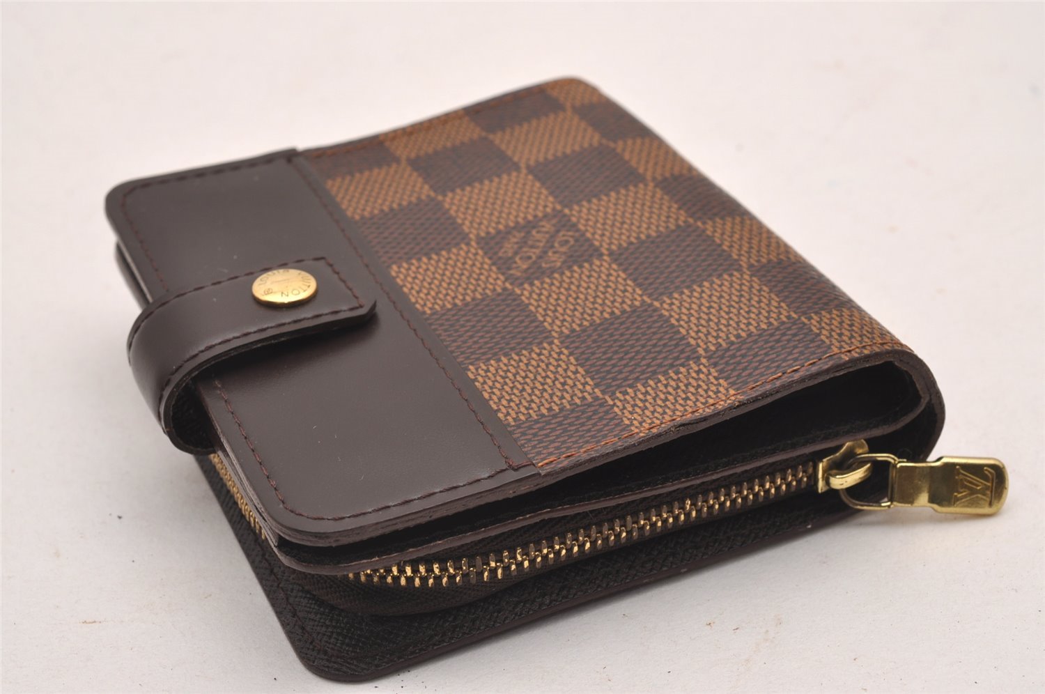 Authentic Louis Vuitton Damier Compact Zip Bifold Wallet Purse N61668 LV 0004J