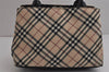 Authentic BURBERRY BLUE LABEL Check Hand Bag Purse Nylon Leather Beige 0004K