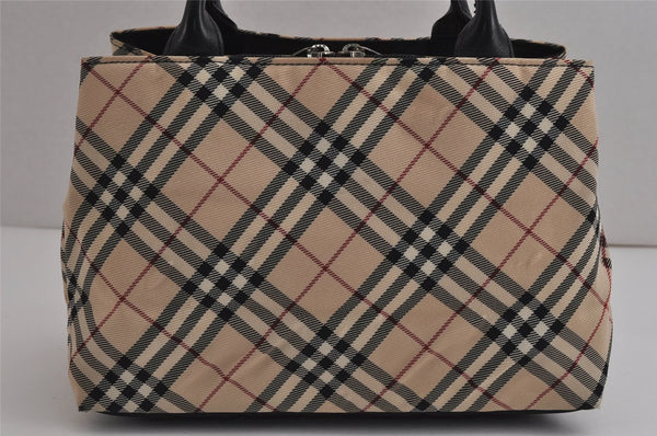 Authentic BURBERRY BLUE LABEL Check Hand Bag Purse Nylon Leather Beige 0004K