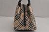 Authentic BURBERRY BLUE LABEL Check Hand Bag Purse Nylon Leather Beige 0004K