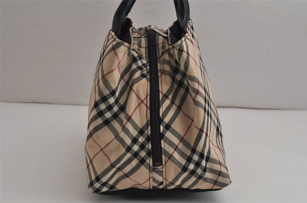 Authentic BURBERRY BLUE LABEL Check Hand Bag Purse Nylon Leather Beige 0004K