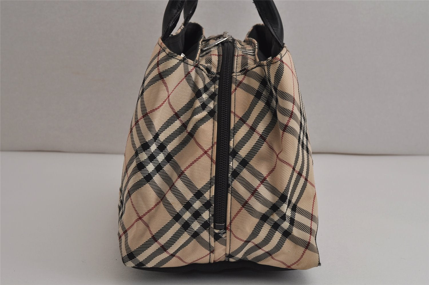 Authentic BURBERRY BLUE LABEL Check Hand Bag Purse Nylon Leather Beige 0004K