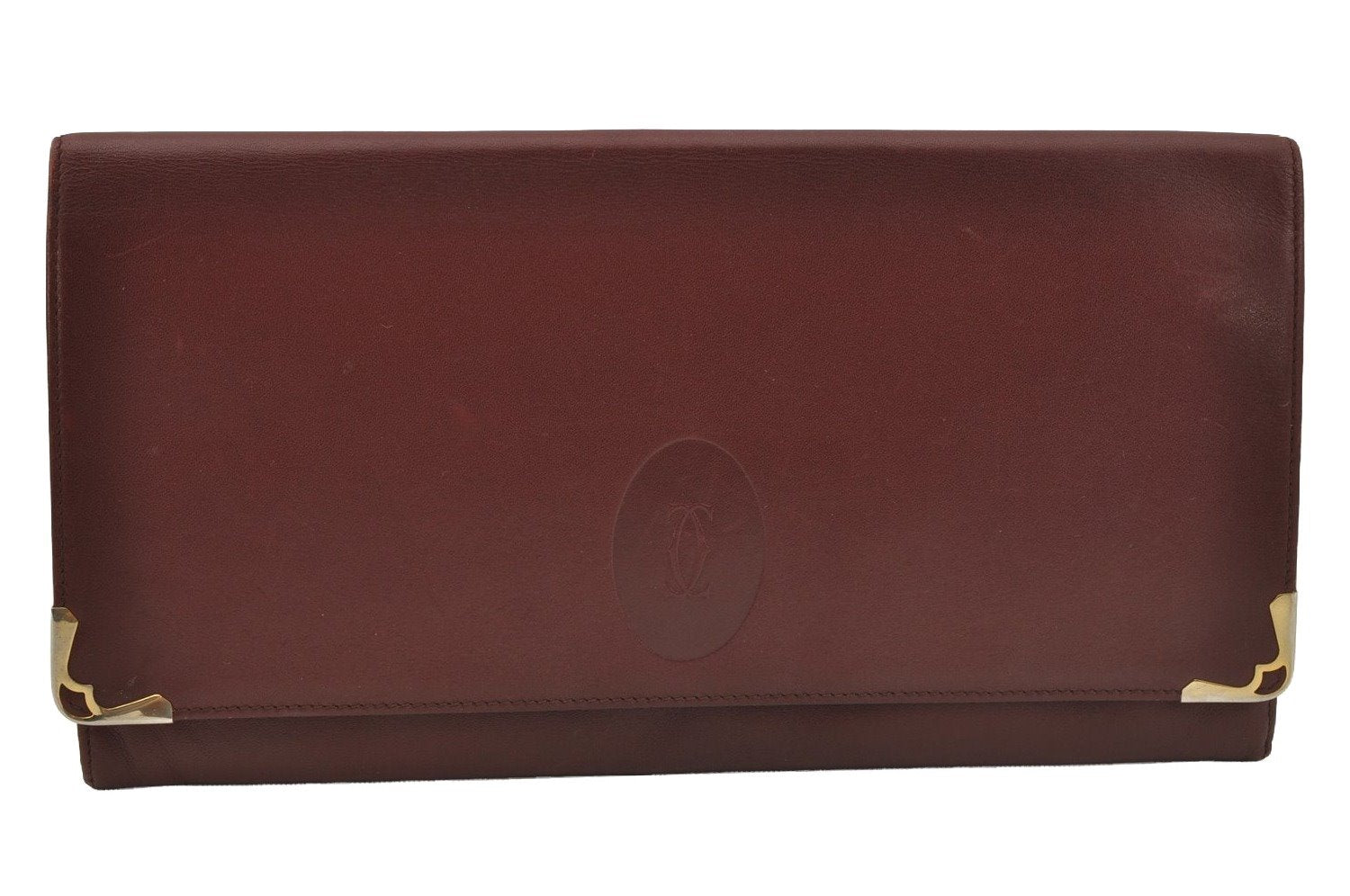 Authentic Cartier Must de Cartier Clutch Bag Purse Leather Bordeaux Red 0005J