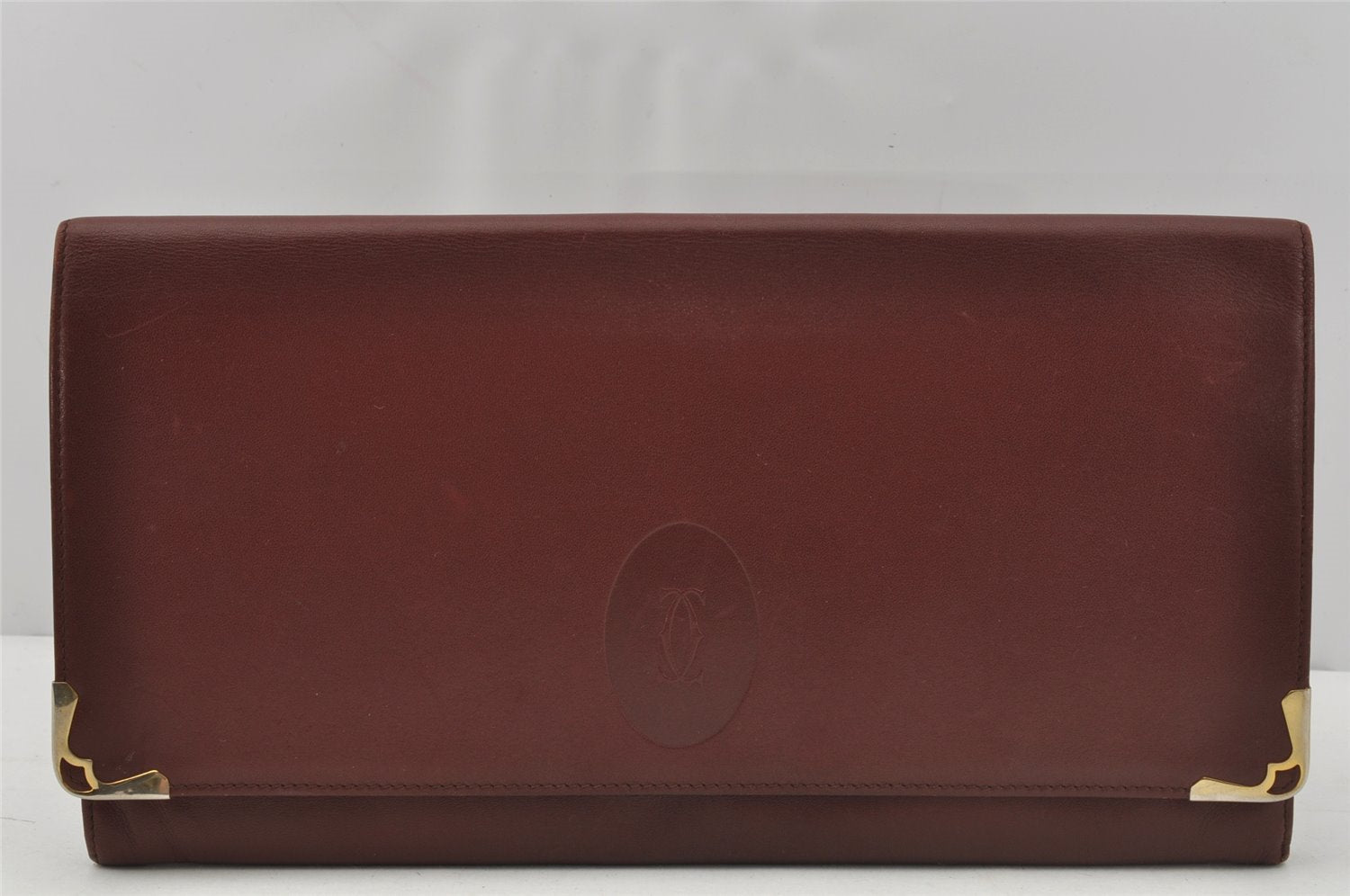 Authentic Cartier Must de Cartier Clutch Bag Purse Leather Bordeaux Red 0005J