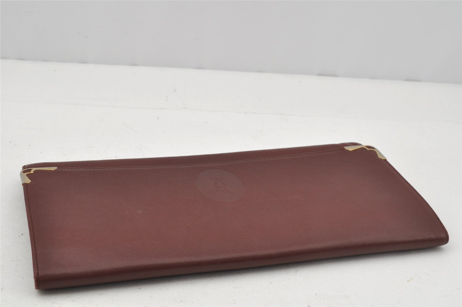 Authentic Cartier Must de Cartier Clutch Bag Purse Leather Bordeaux Red 0005J