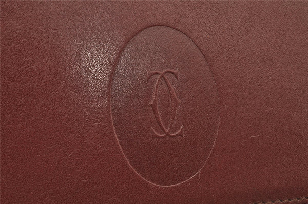 Authentic Cartier Must de Cartier Clutch Bag Purse Leather Bordeaux Red 0005J