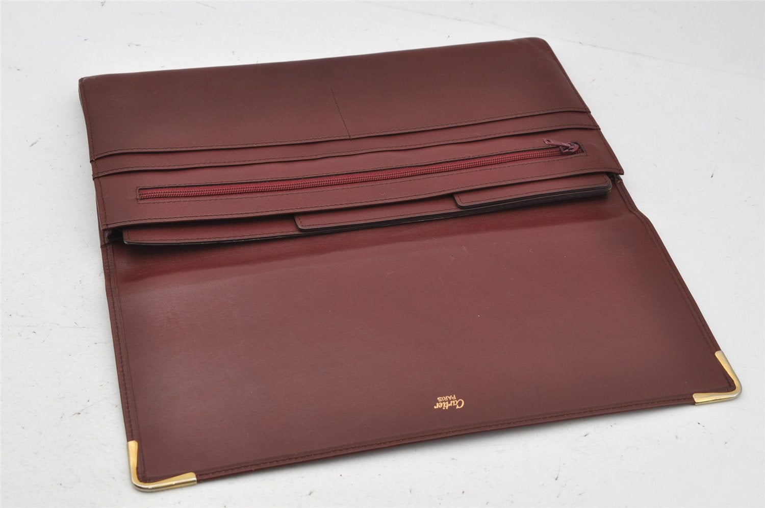 Authentic Cartier Must de Cartier Clutch Bag Purse Leather Bordeaux Red 0005J