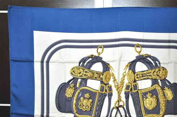 Authentic HERMES Carre 90 Scarf "BRIDES de GALA par" Silk Blue 0009J