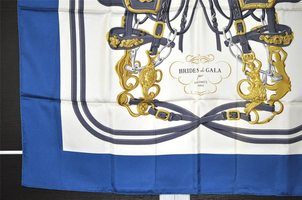Authentic HERMES Carre 90 Scarf "BRIDES de GALA par" Silk Blue 0009J