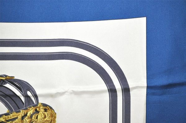 Authentic HERMES Carre 90 Scarf "BRIDES de GALA par" Silk Blue 0009J