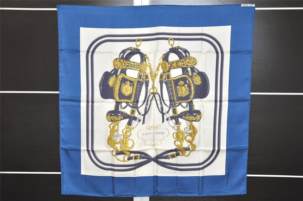 Authentic HERMES Carre 90 Scarf "BRIDES de GALA par" Silk Blue 0009J