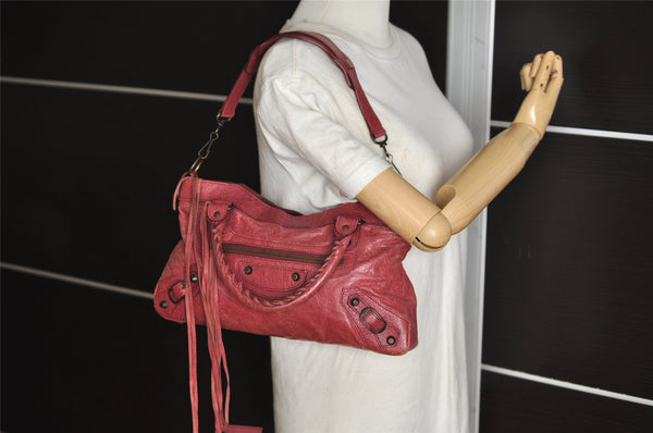 Authentic BALENCIAGA Classic The First 2Way Hand Bag Leather Wine Red 0012J