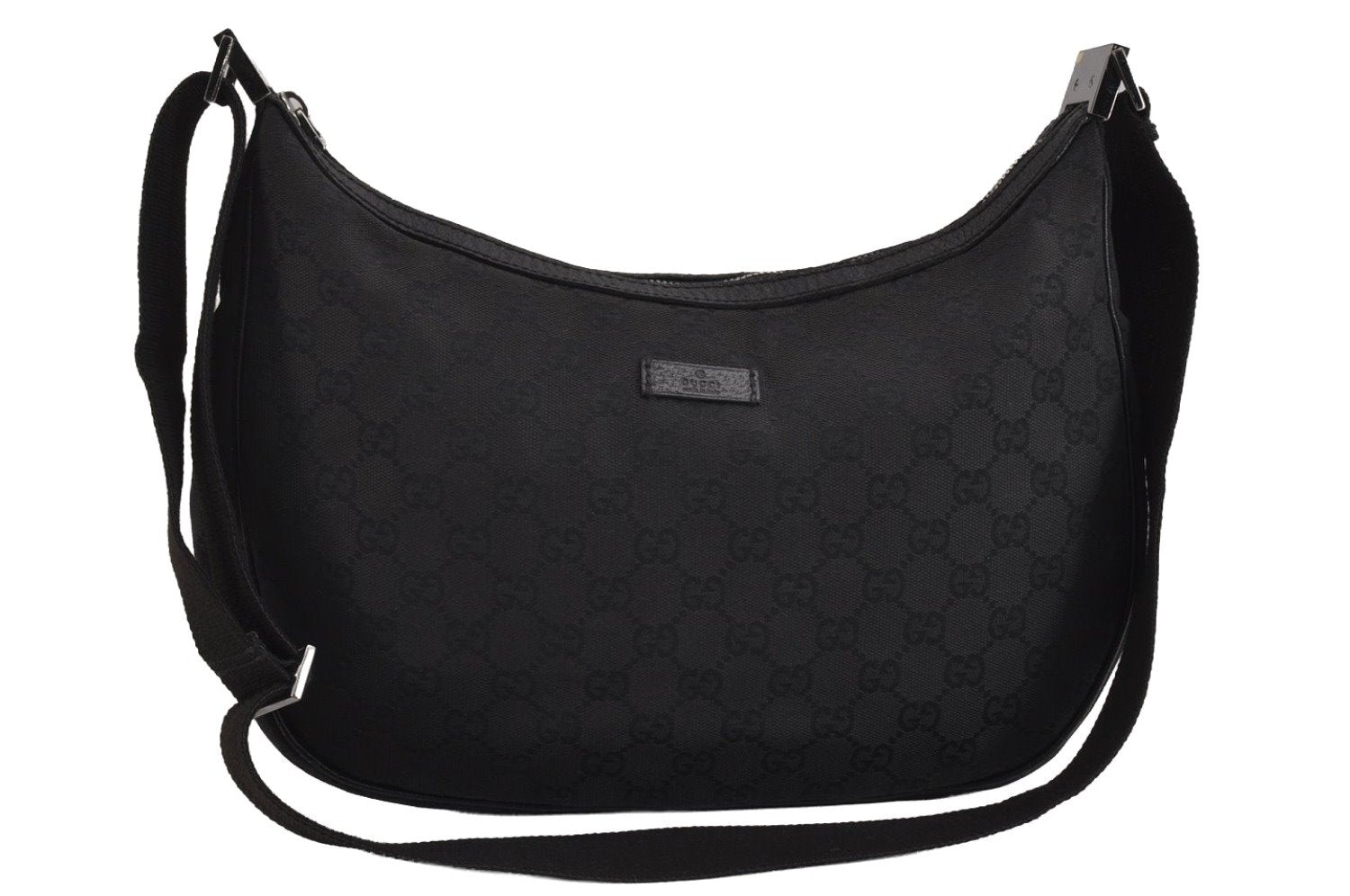 Authentic GUCCI Shoulder Cross Body Bag GG Canvas Leather 122790 Black 0012K