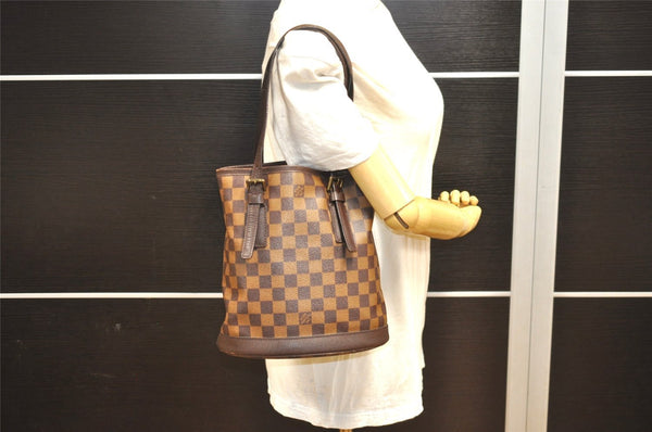 Authentic Louis Vuitton Damier Marais Bucket Shoulder Tote Bag N42240 LV 0013J