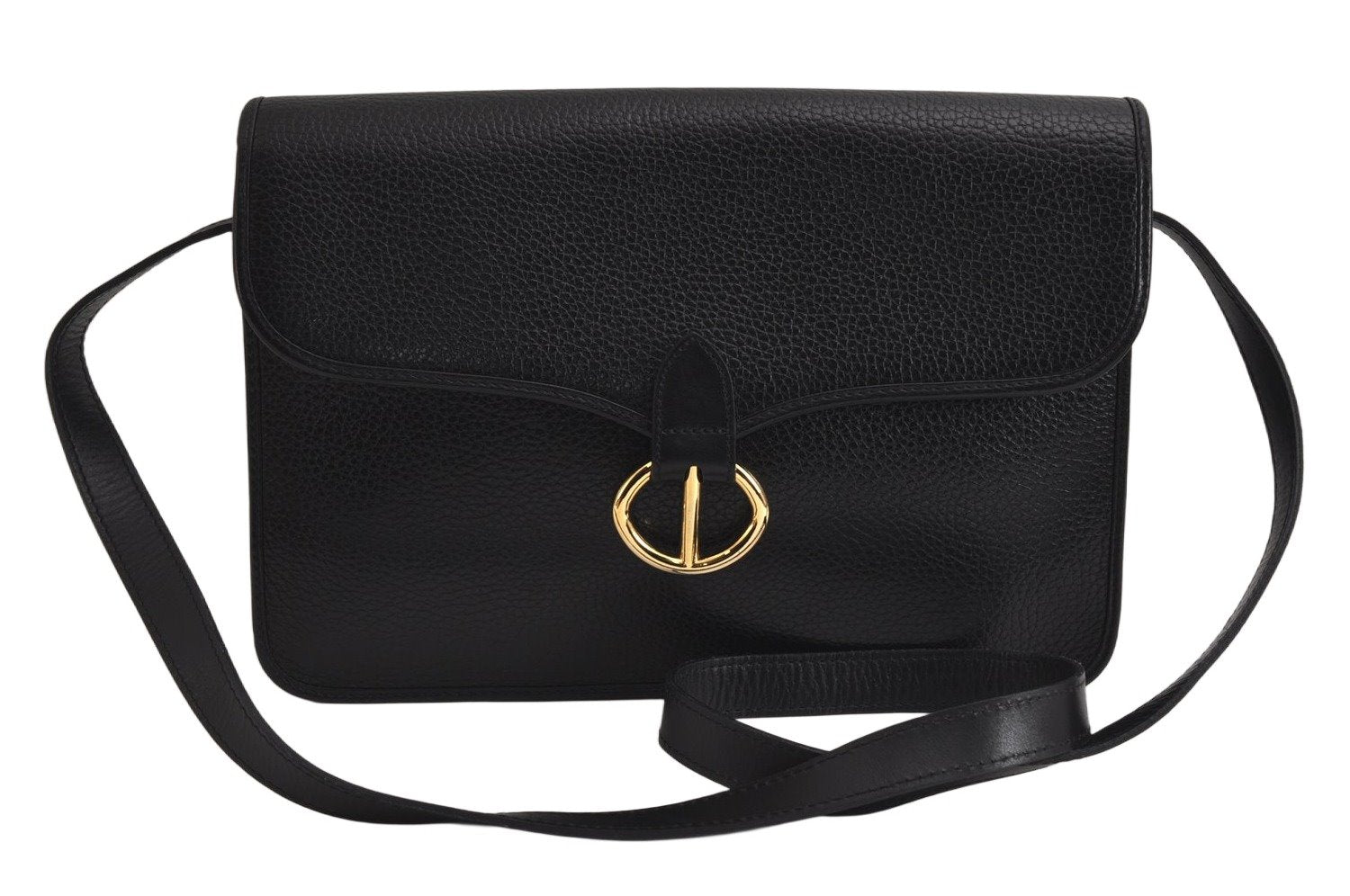 Authentic Christian Dior Shoulder Cross Body Bag Purse Leather Black 0014K