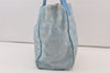 Authentic CHANEL New Travel Line Shoulder Tote Bag Nylon Leather Blue 0016K