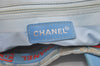 Authentic CHANEL New Travel Line Shoulder Tote Bag Nylon Leather Blue 0016K