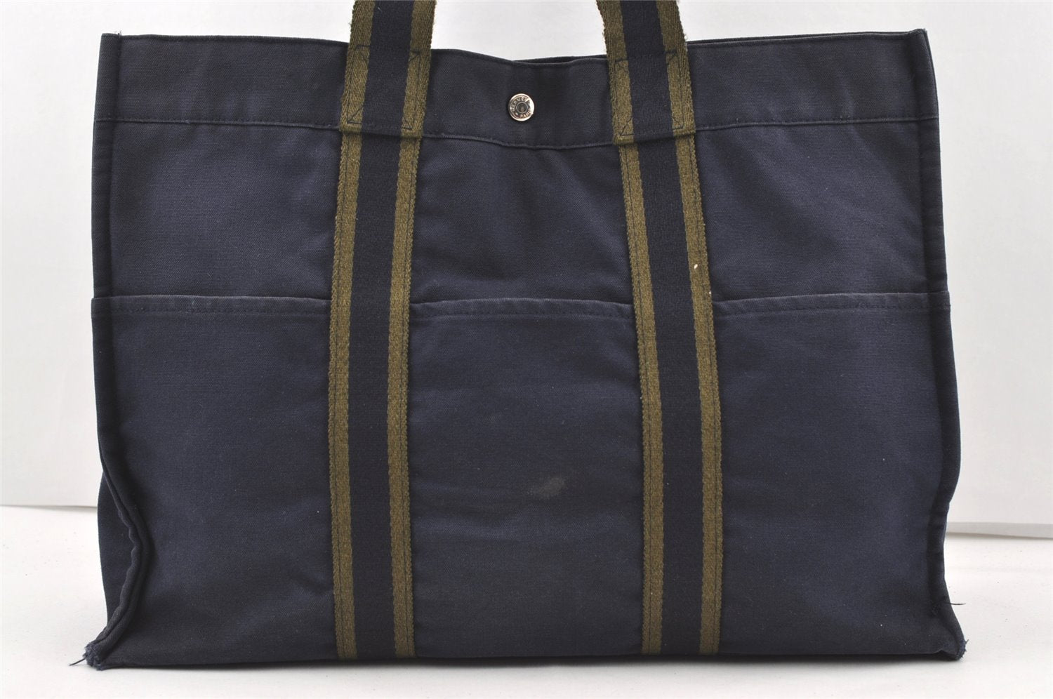 Authentic HERMES Fourre Tout GM Vintage Hand Tote Bag Canvas Navy Blue 0017K