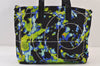 Authentic PRADA Weather Map Nylon Tessuto Leather Shoulder Tote Bag Black 0018J