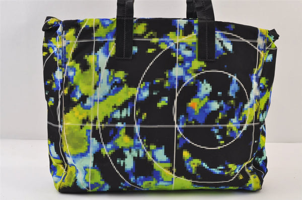Authentic PRADA Weather Map Nylon Tessuto Leather Shoulder Tote Bag Black 0018J
